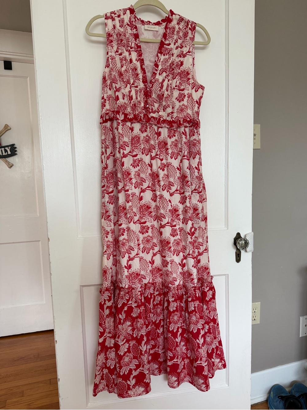 Banjanan Red and White Floral V-Neck Maxi Dress